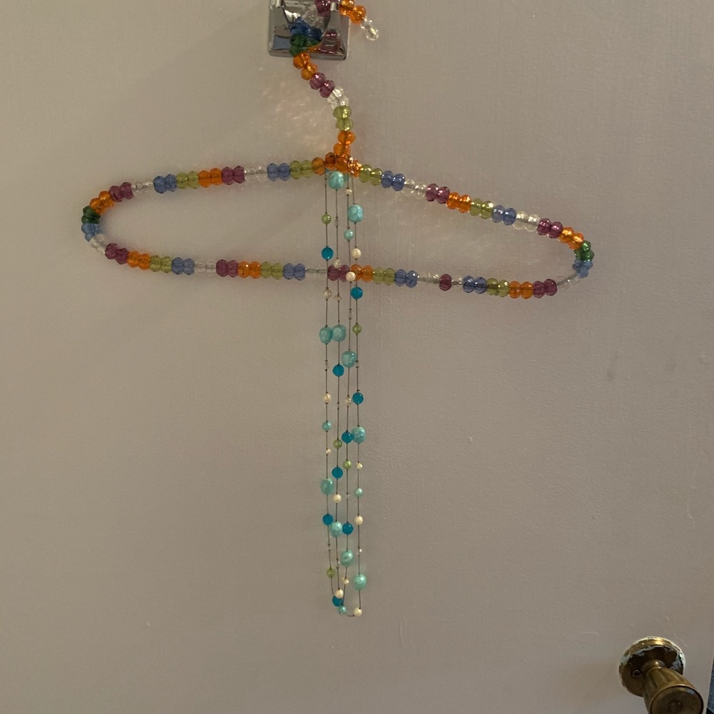 Long Blue and Pearl Beaded Necklace